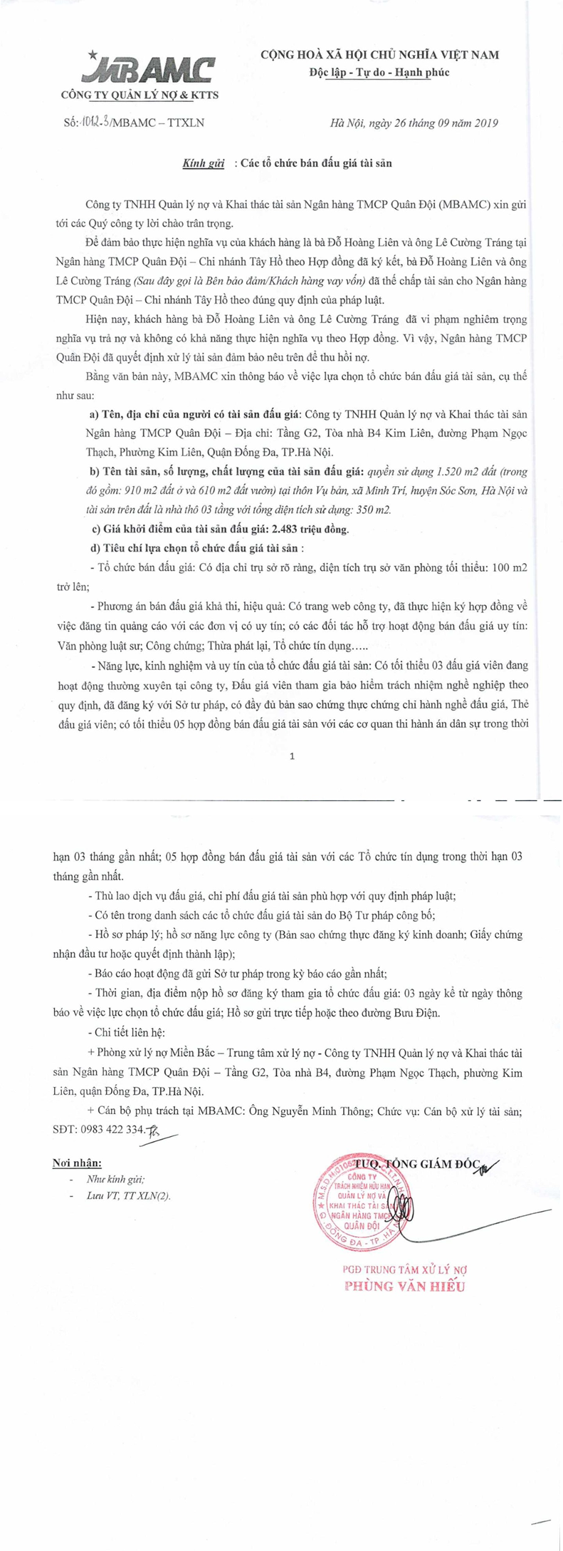 Ảnh chụp văn bản thông báo, trang 1