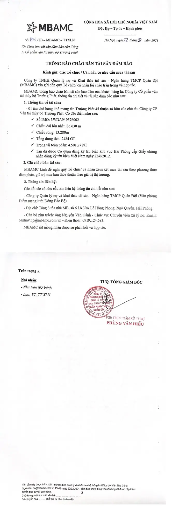 Ảnh chụp văn bản thông báo, trang 1