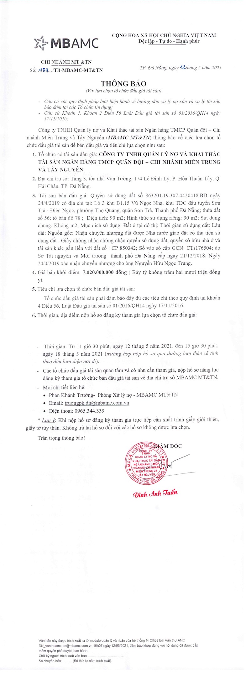 Ảnh chụp văn bản thông báo, trang 1