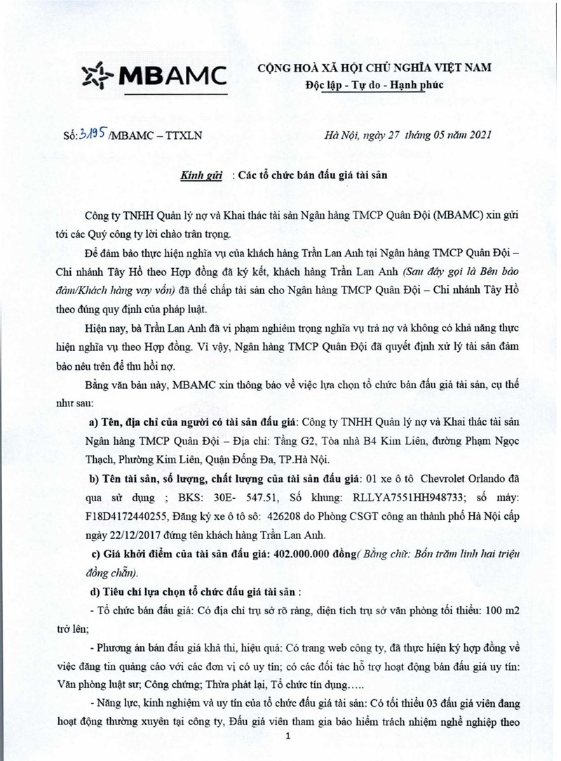 Ảnh chụp văn bản thông báo, trang 1