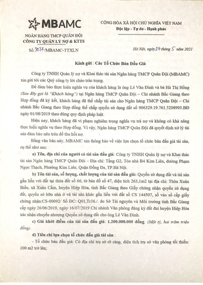 Ảnh chụp văn bản thông báo, trang 1