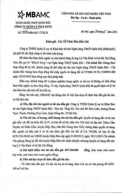 Ảnh chụp văn bản thông báo, trang 1