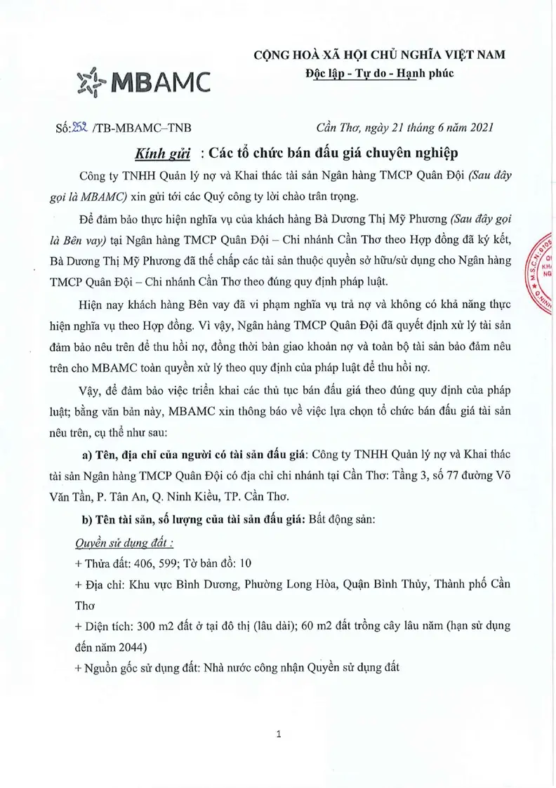 Ảnh chụp văn bản thông báo, trang 1