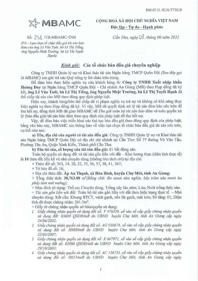 Ảnh chụp văn bản thông báo, trang 1