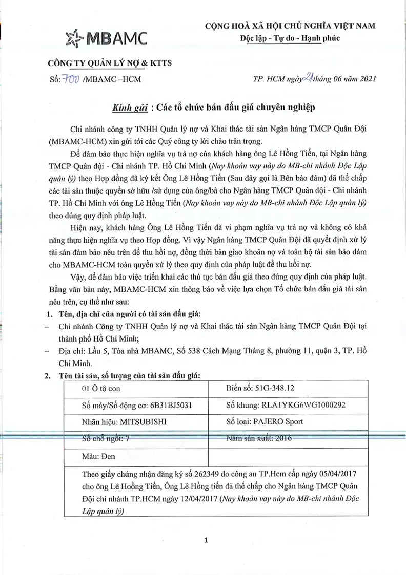 Ảnh chụp văn bản thông báo, trang 1