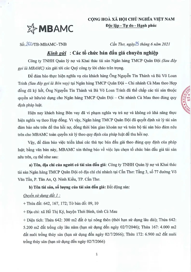 Ảnh chụp văn bản thông báo, trang 1