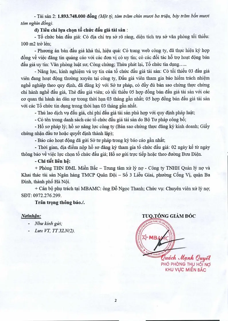 Ảnh chụp văn bản thông báo, trang 2