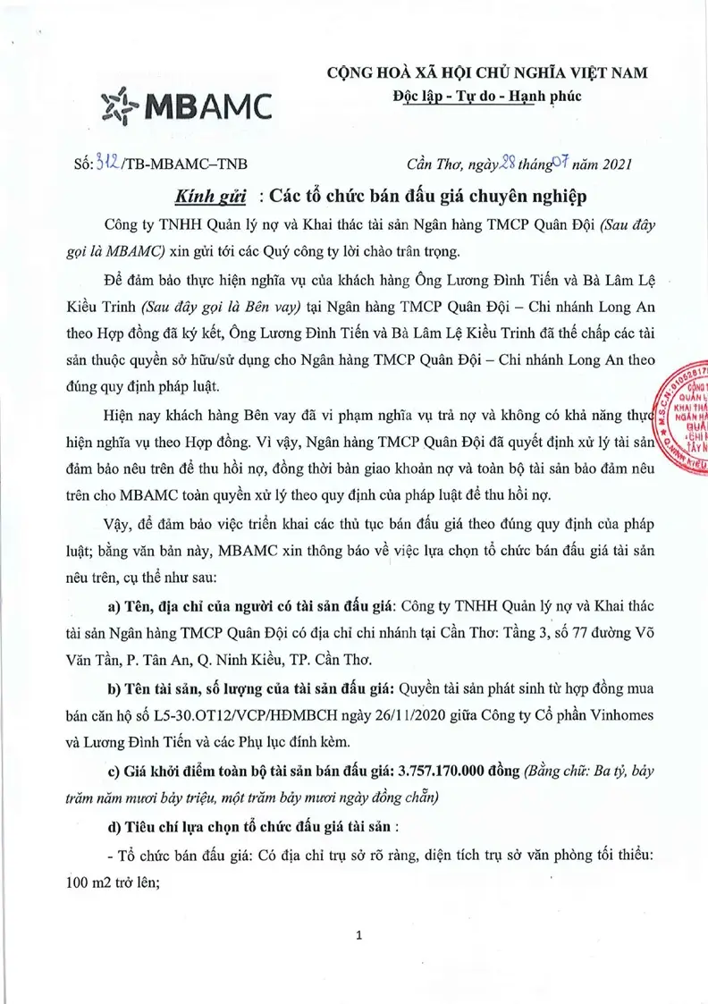 Ảnh chụp văn bản thông báo, trang 1