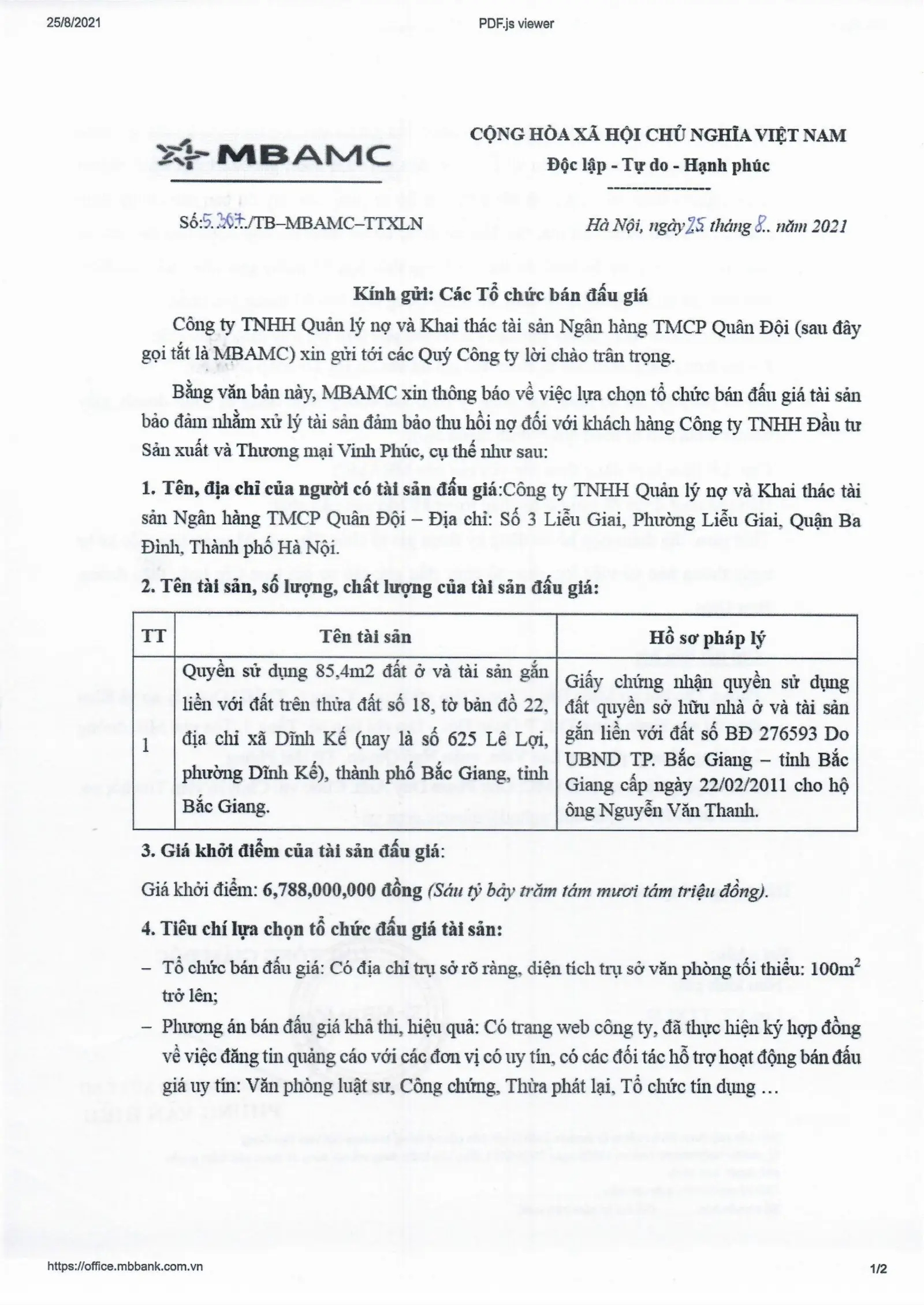Ảnh chụp văn bản thông báo, trang 1