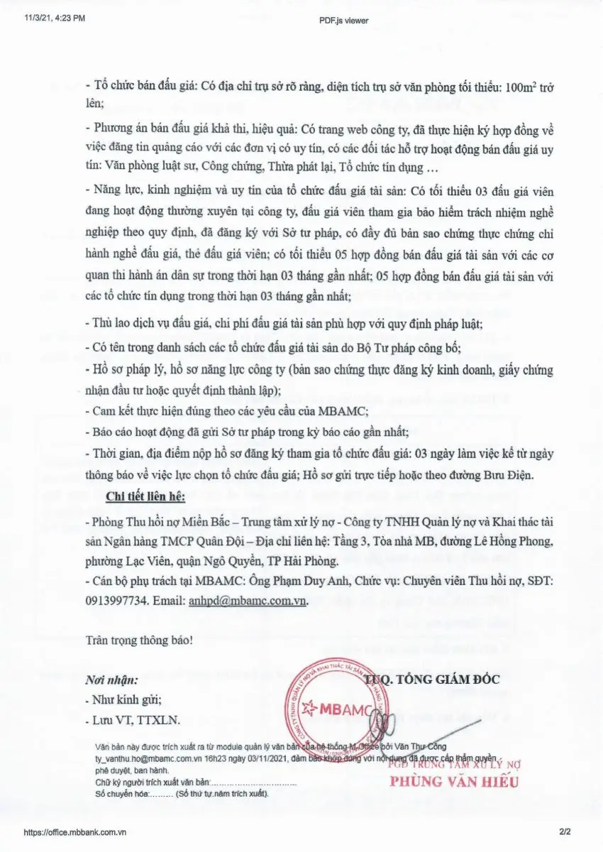 Ảnh chụp văn bản thông báo, trang 2
