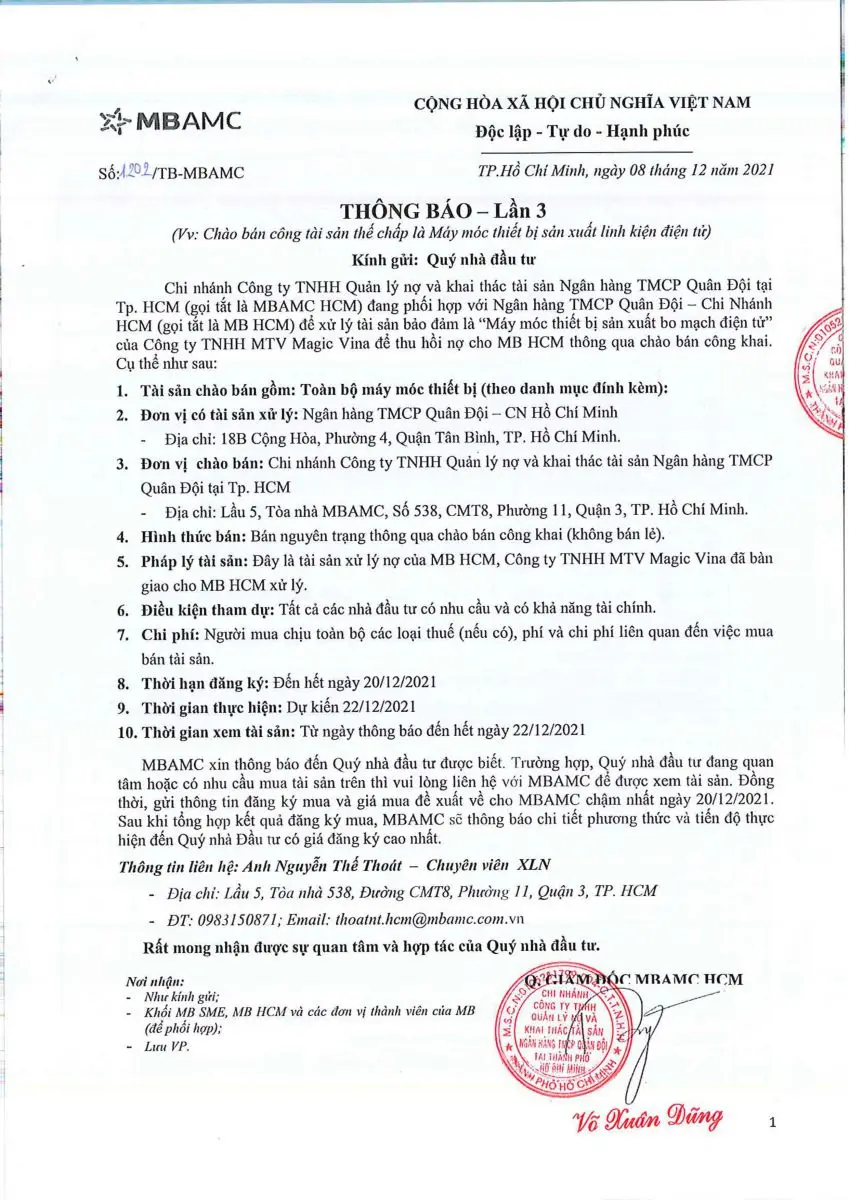 Ảnh chụp văn bản thông báo, trang 1