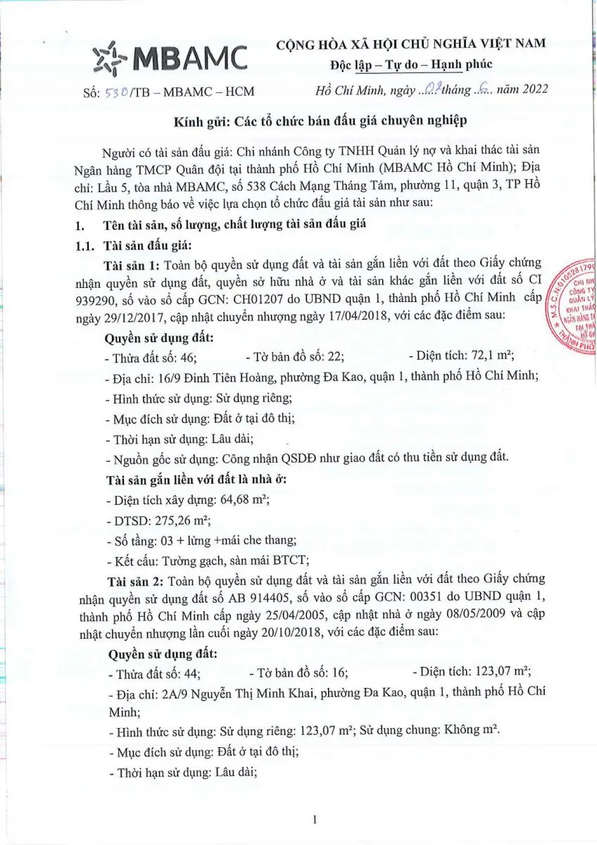 Ảnh chụp văn bản thông báo, trang 1