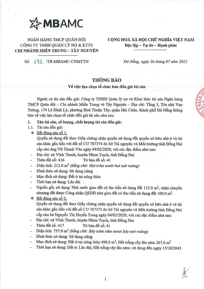 Ảnh chụp văn bản thông báo, trang 1