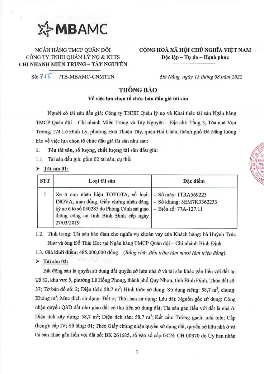 Ảnh chụp văn bản thông báo, trang 1