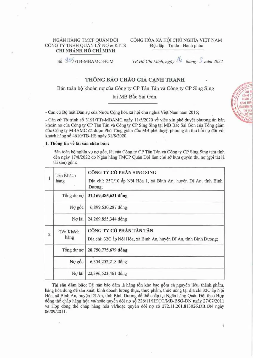 Ảnh chụp văn bản thông báo, trang 1