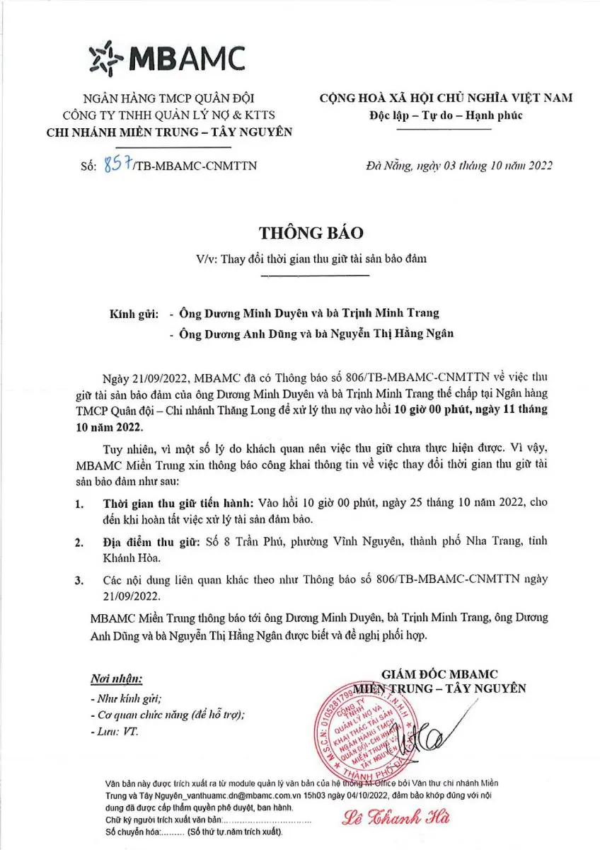 Ảnh chụp văn bản thông báo, trang 1