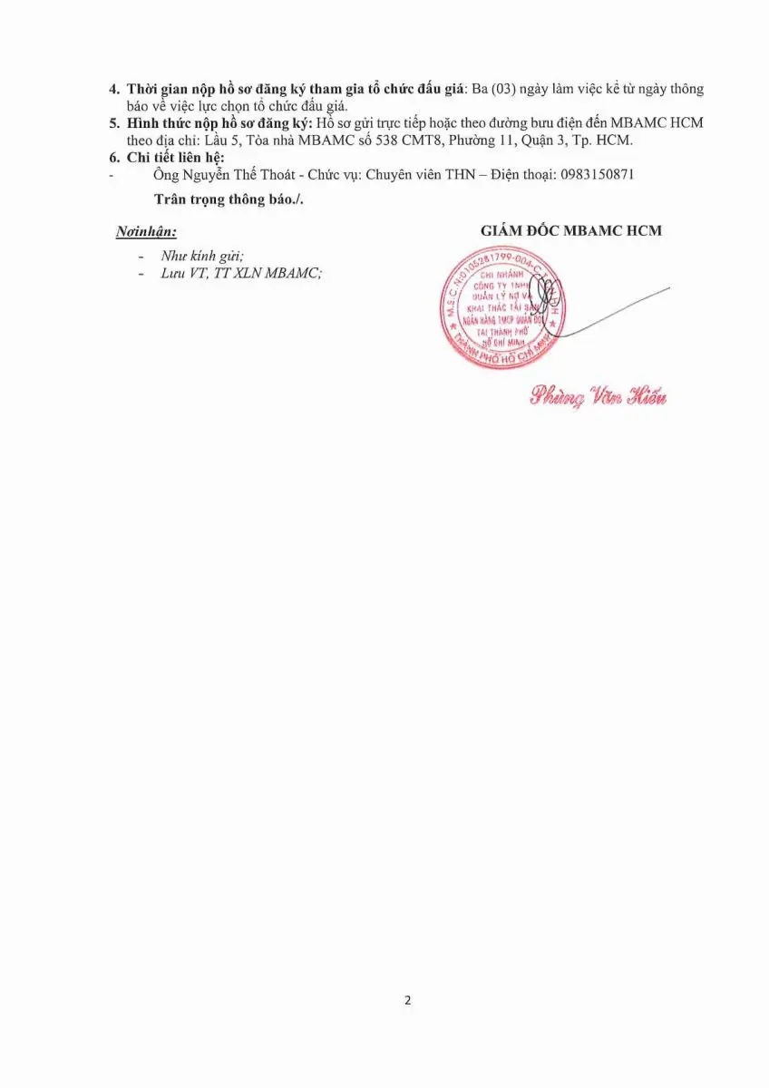Ảnh chụp văn bản thông báo, trang 2