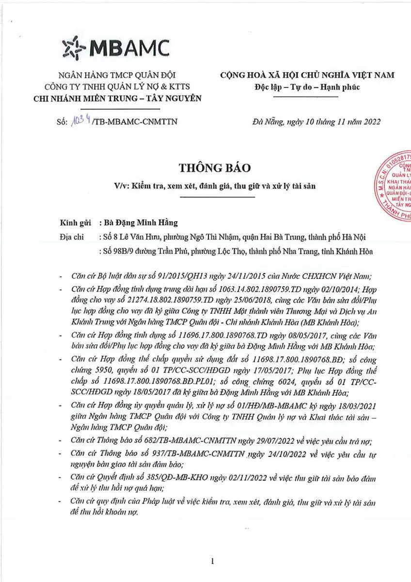 Ảnh chụp văn bản thông báo, trang 1
