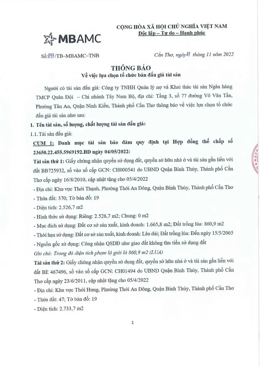 Ảnh chụp văn bản thông báo, trang 1