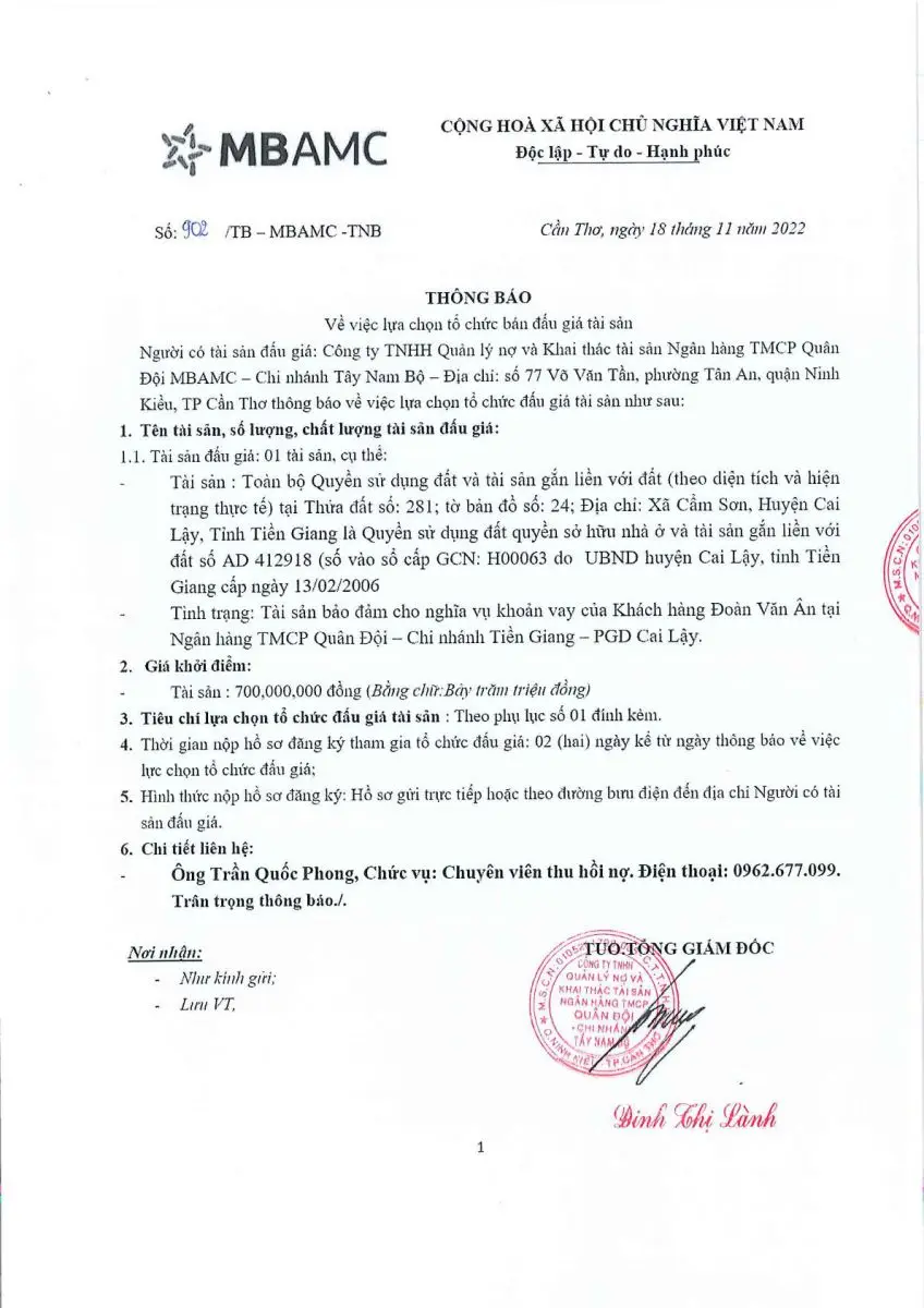 Ảnh chụp văn bản thông báo, trang 1