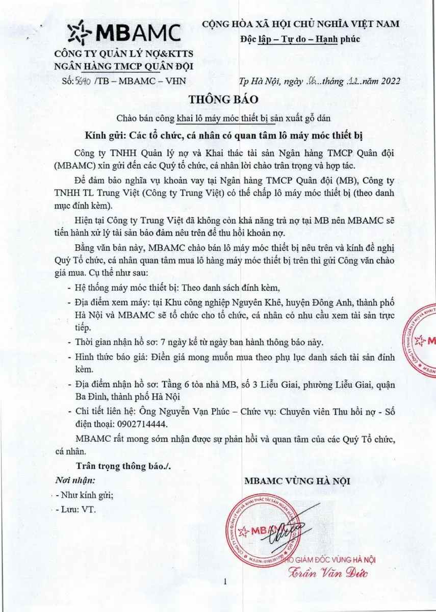 Ảnh chụp văn bản thông báo, trang 1