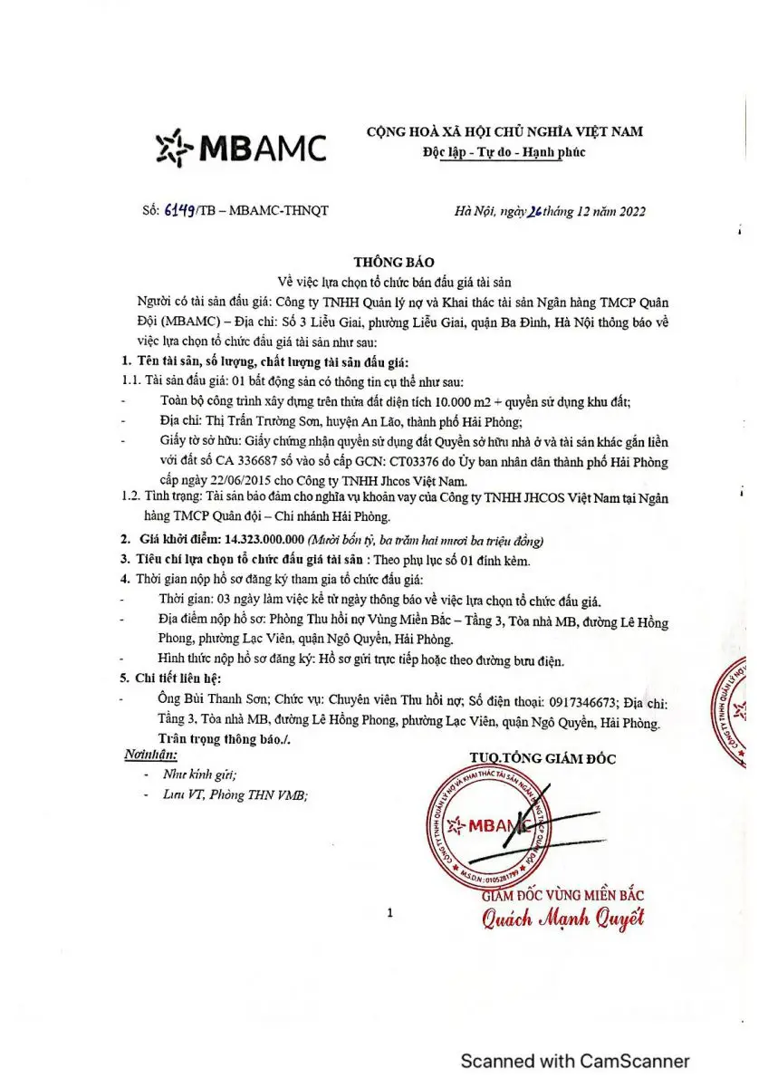 Ảnh chụp văn bản thông báo, trang 1