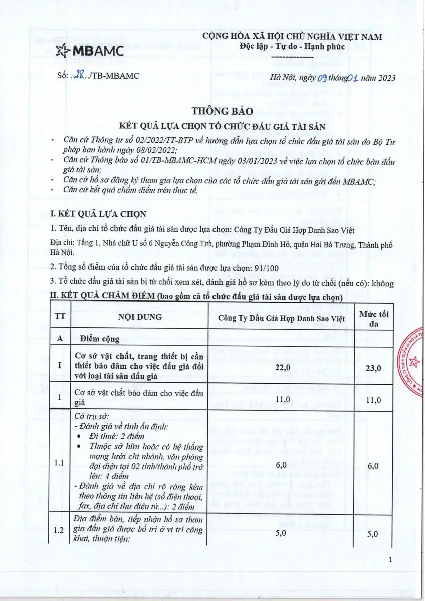 Ảnh chụp văn bản thông báo, trang 1