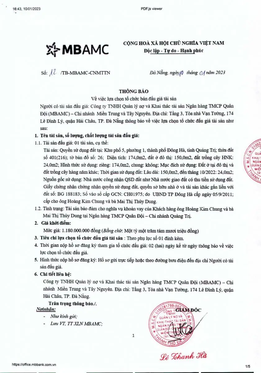 Ảnh chụp văn bản thông báo, trang 1