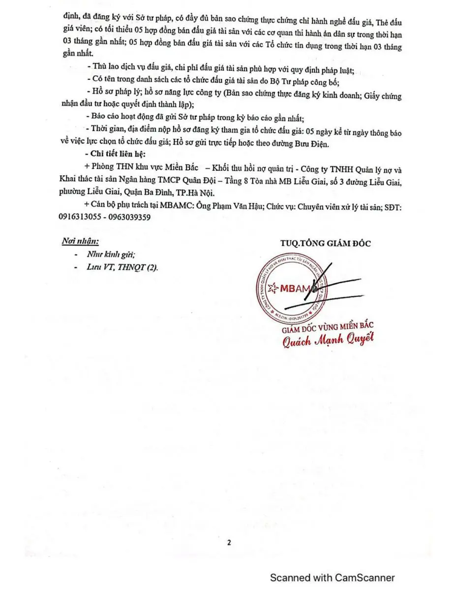 Ảnh chụp văn bản thông báo, trang 2