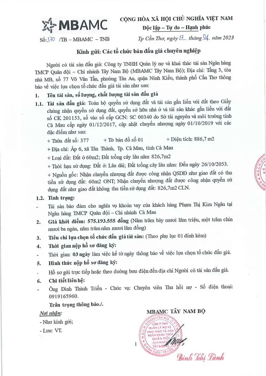 Ảnh chụp văn bản thông báo, trang 1