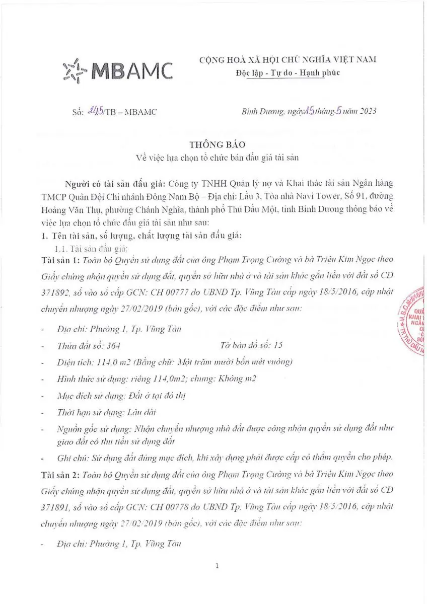 Ảnh chụp văn bản thông báo, trang 1