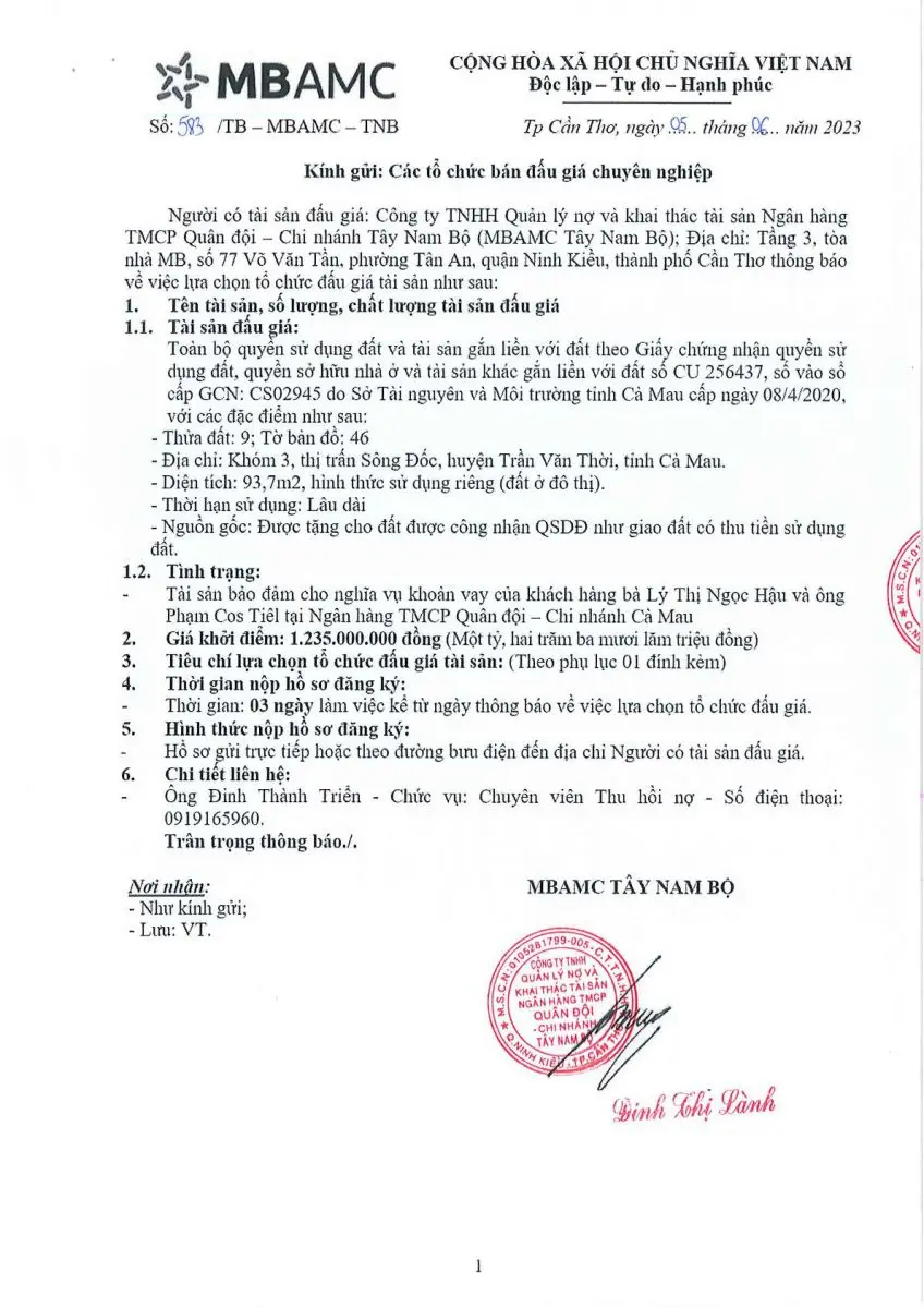 Ảnh chụp văn bản thông báo, trang 1