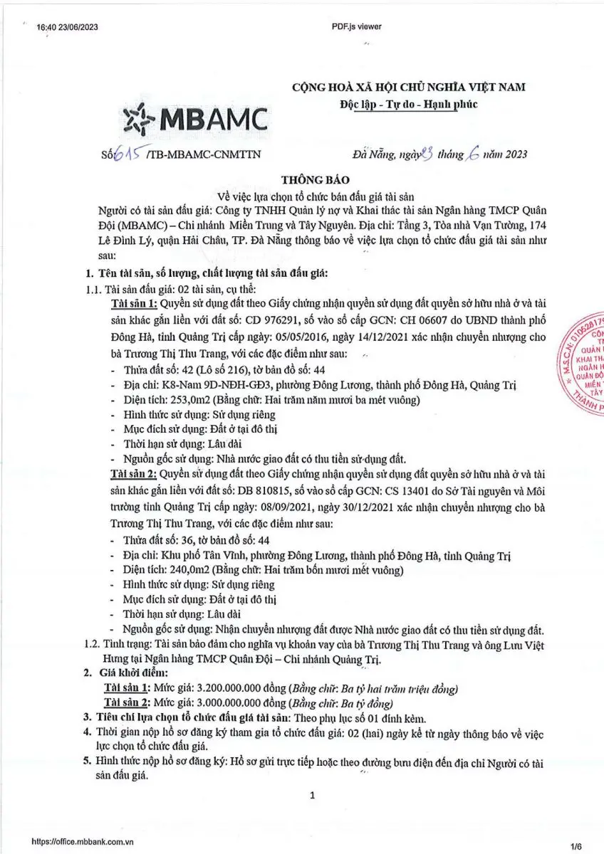 Ảnh chụp văn bản thông báo, trang 1
