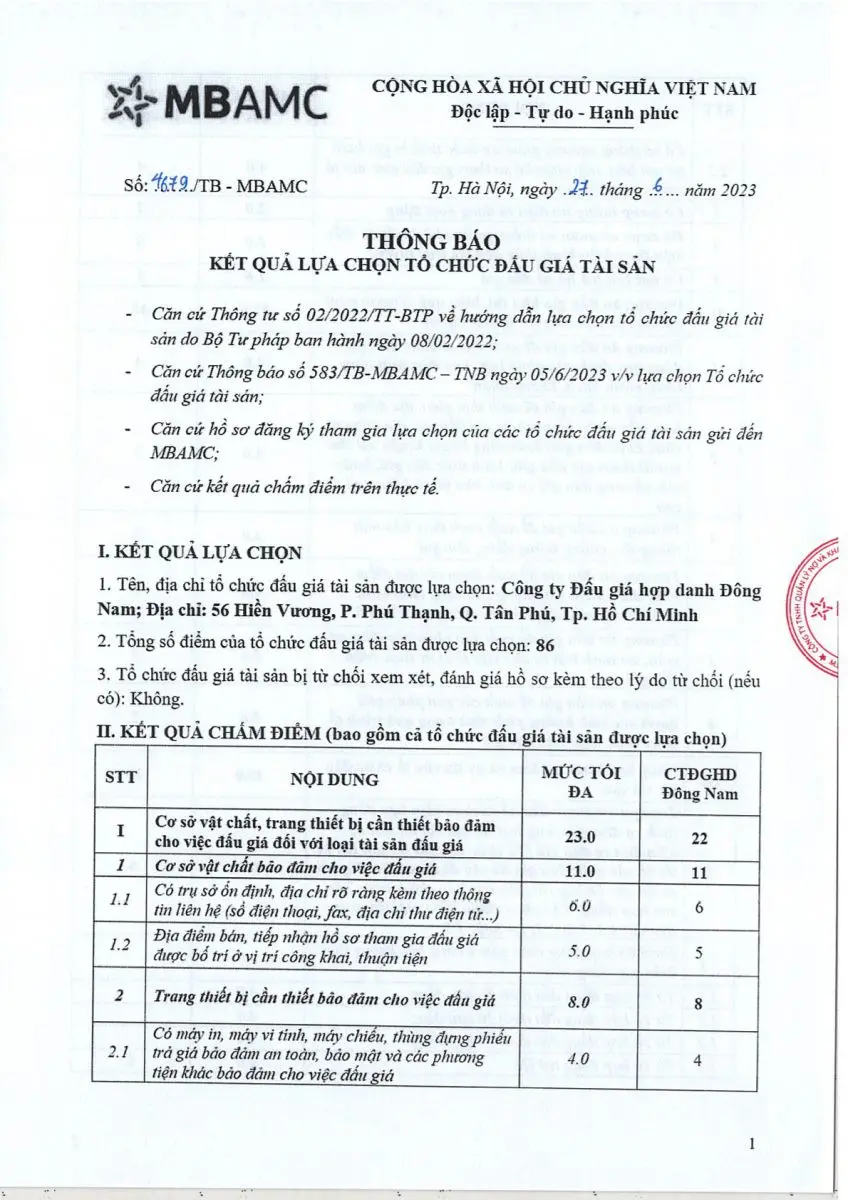 Ảnh chụp văn bản thông báo, trang 1