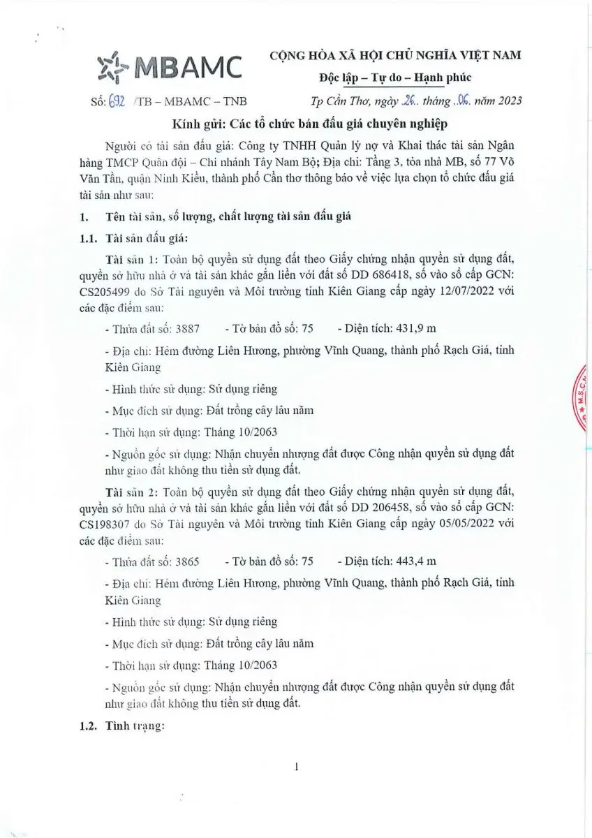 Ảnh chụp văn bản thông báo, trang 1