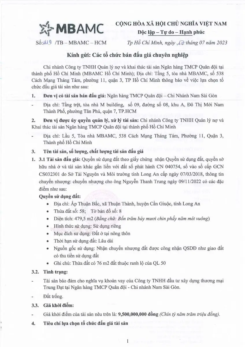 Ảnh chụp văn bản thông báo, trang 1