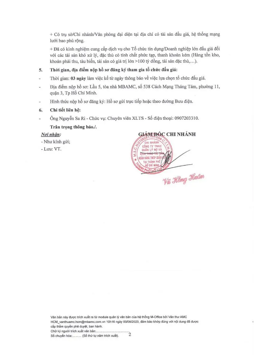 Ảnh chụp văn bản thông báo, trang 2