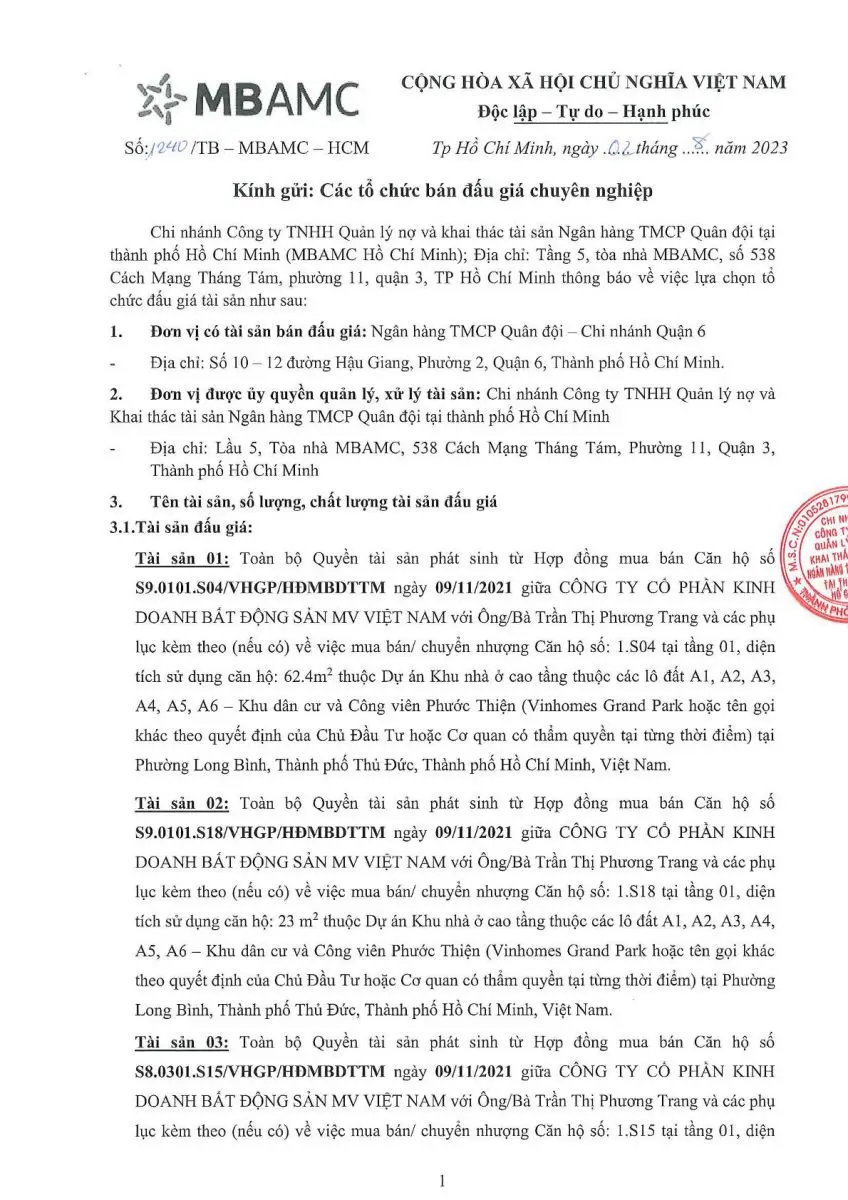 Ảnh chụp văn bản thông báo, trang 1
