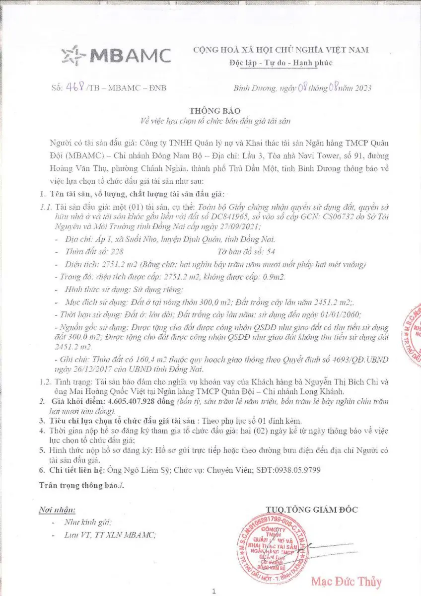 Ảnh chụp văn bản thông báo, trang 1
