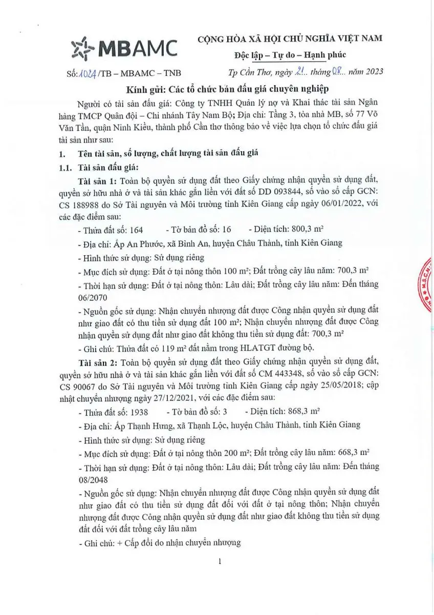 Ảnh chụp văn bản thông báo, trang 1