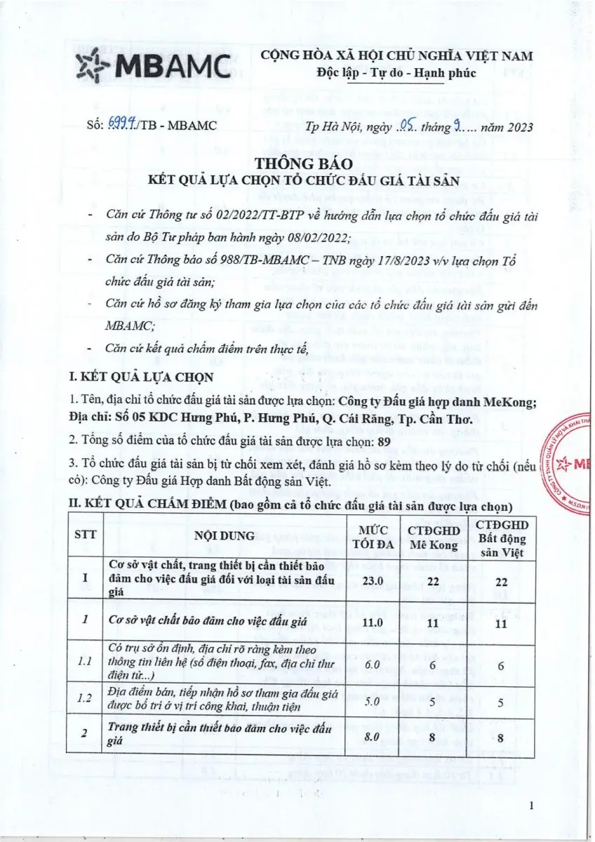 Ảnh chụp văn bản thông báo, trang 1