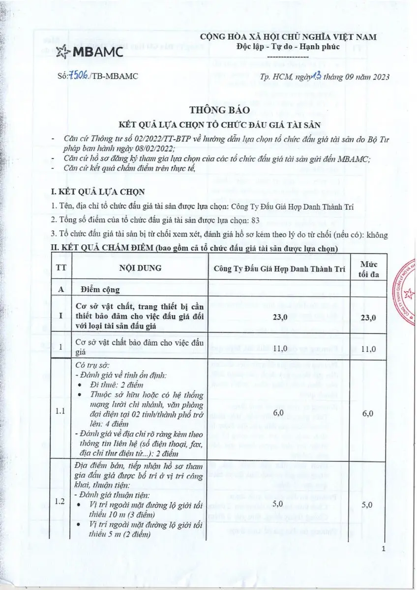 Ảnh chụp văn bản thông báo, trang 1