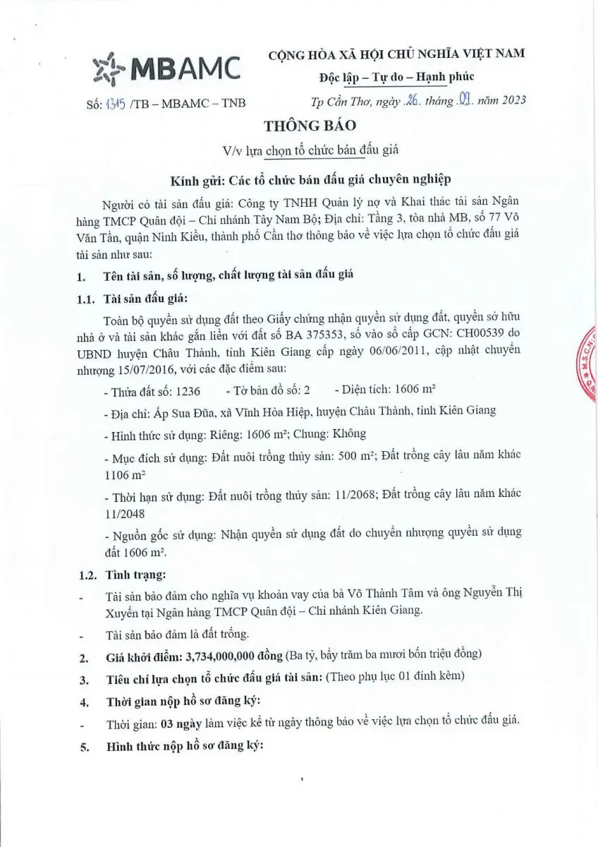 Ảnh chụp văn bản thông báo, trang 1
