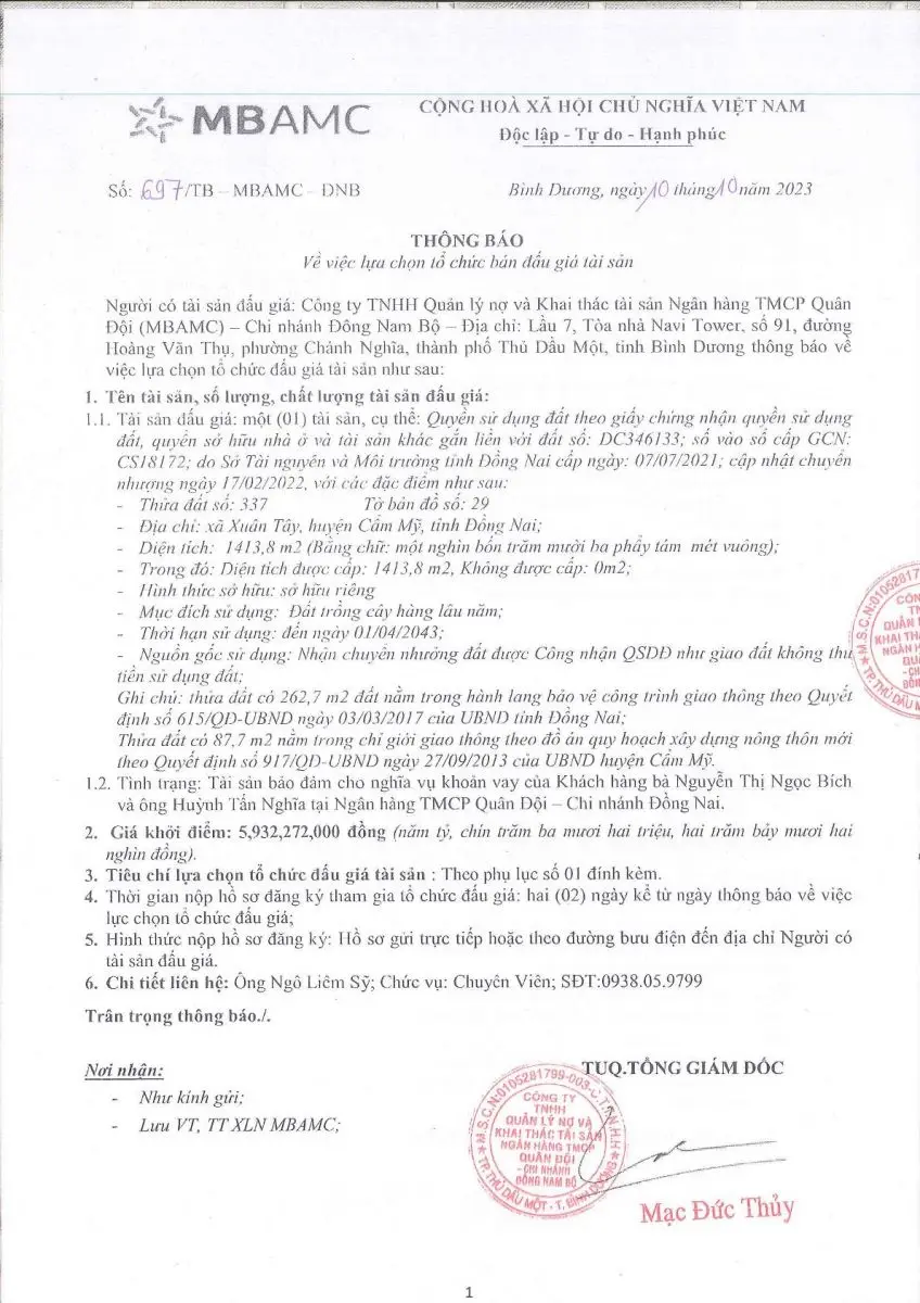 Ảnh chụp văn bản thông báo, trang 1