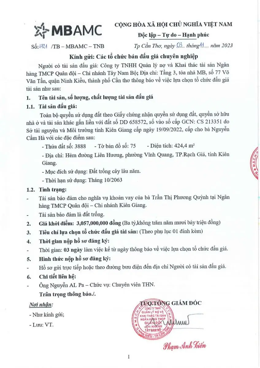 Ảnh chụp văn bản thông báo, trang 1