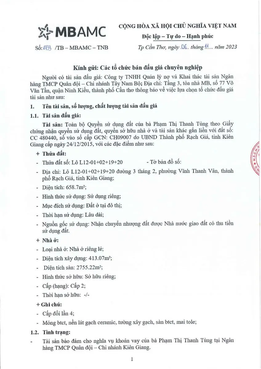 Ảnh chụp văn bản thông báo, trang 1