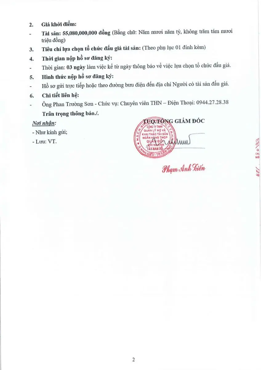 Ảnh chụp văn bản thông báo, trang 2