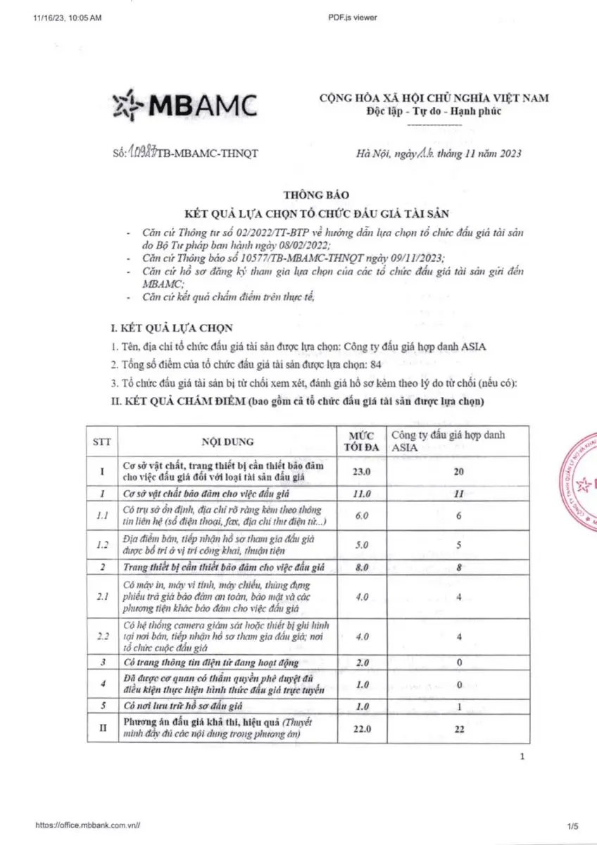 Ảnh chụp văn bản thông báo, trang 1