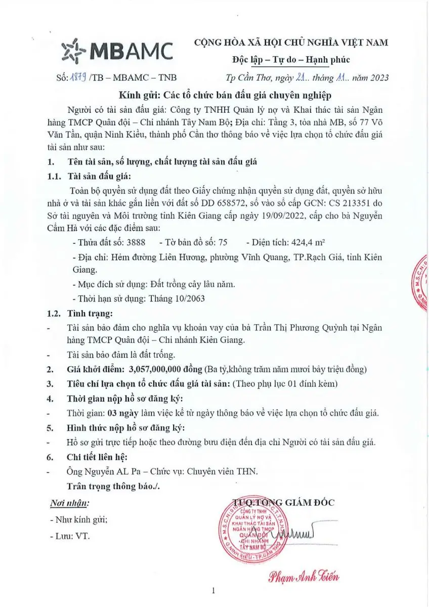 Ảnh chụp văn bản thông báo, trang 1