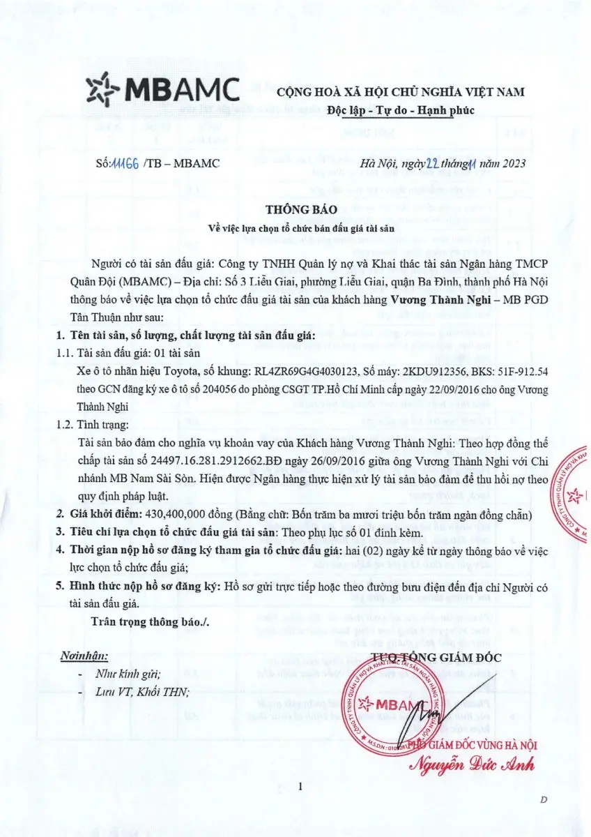 Ảnh chụp văn bản thông báo, trang 1